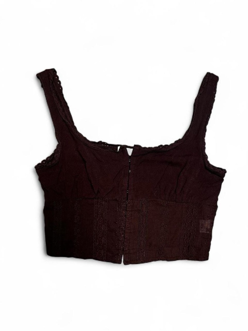 L.A. Hearts by Pacsun Lace-Trim Square Neck Clasp Crop Top - Dark Brown